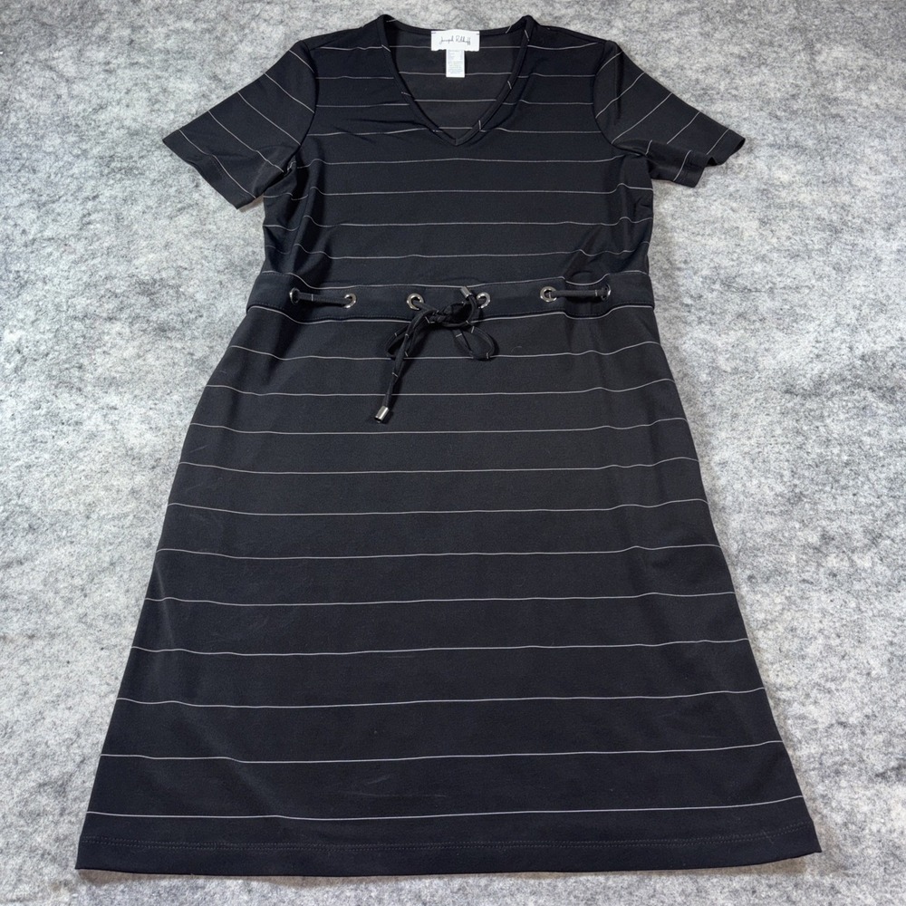 Joseph Ribkoff Drawstring T-Shirt Dress Women's 8 Black &‎ White V-Neck Claasic